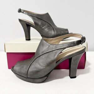 Naturalizer N5 Comfort Danby Metallic Gray Slingback Peep-Toe Heels Womens 7M